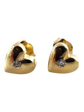 14 Karat Yellow Gold Diamond Heart Stud Earrings #19178